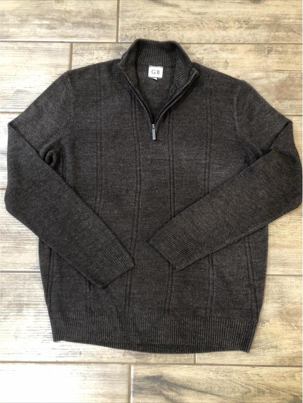Geoffrey Beene Super Soft Men's Pullover Dark Brown Sweater 1/4 Zip Size L